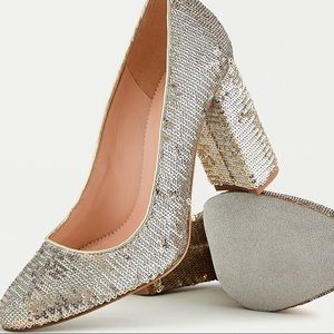 J. Crew Gold Sequin Pumps Size 8 EUC